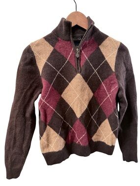 Brooks Brothers Men's Brown & Burgundy Argyle Scottish Lambswool Sweater